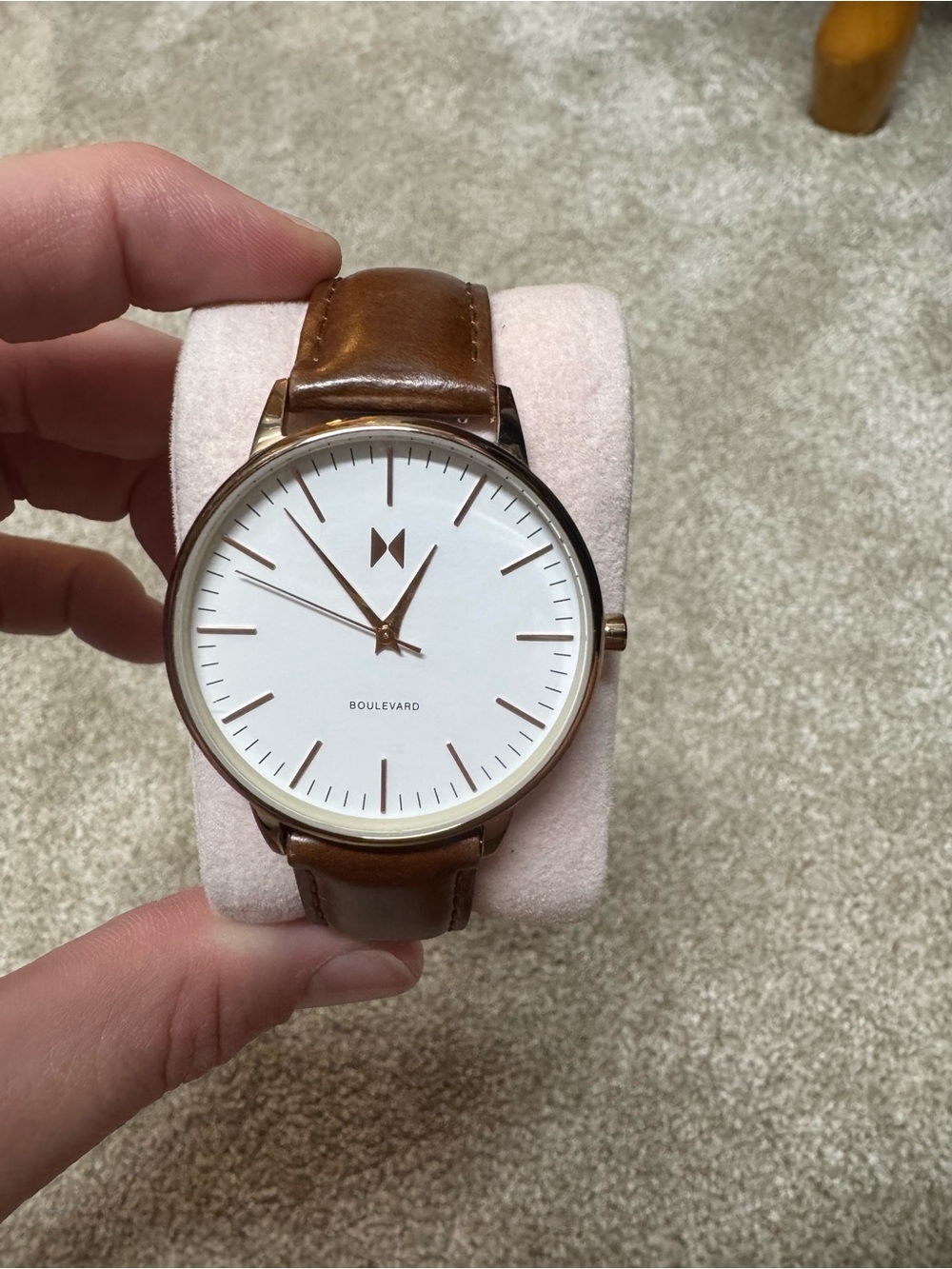 MVMT White Dial Rose Gold Case Brown Leather Strap Watch